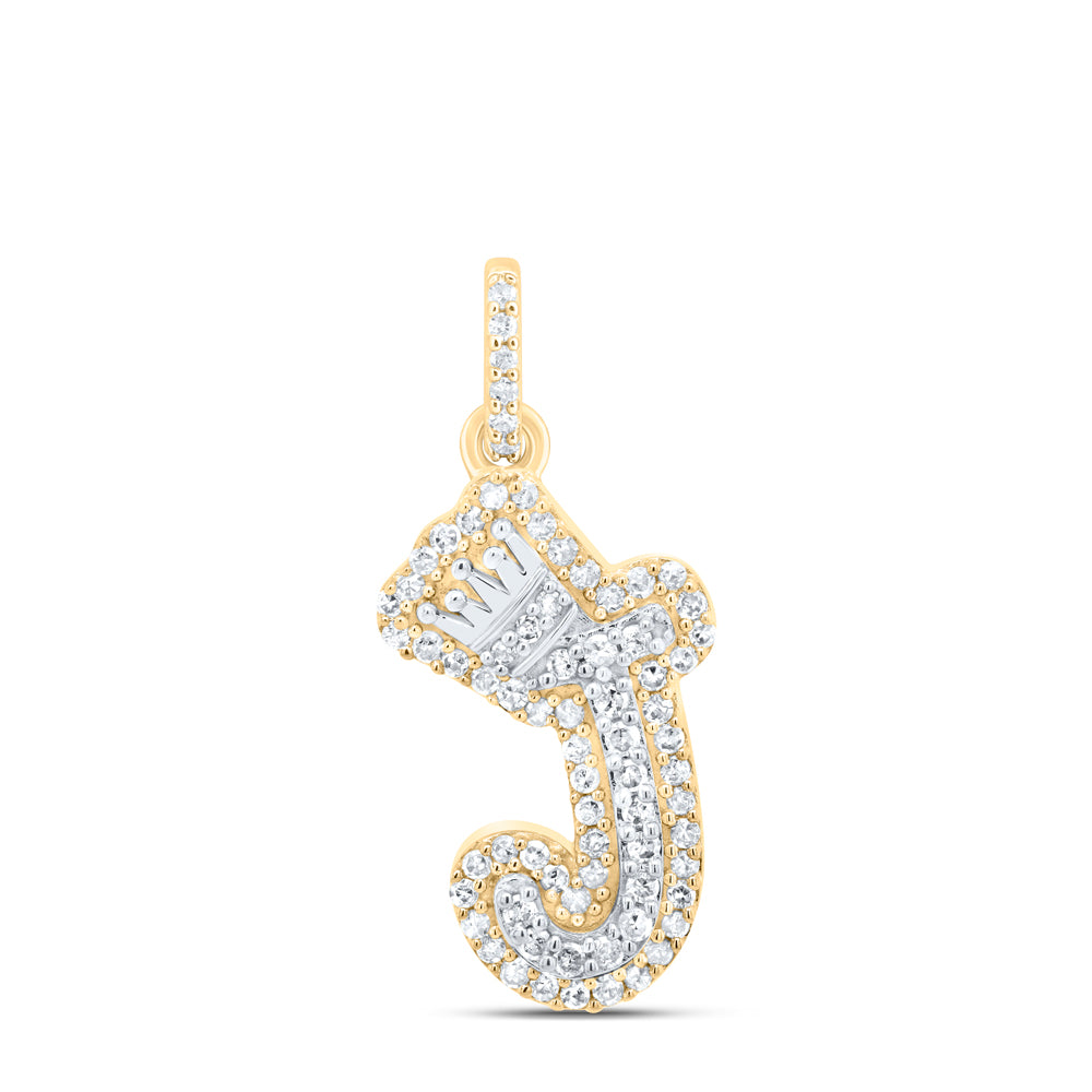 10k Yellow White Gold Natural Diamond Initial Crown Pendant