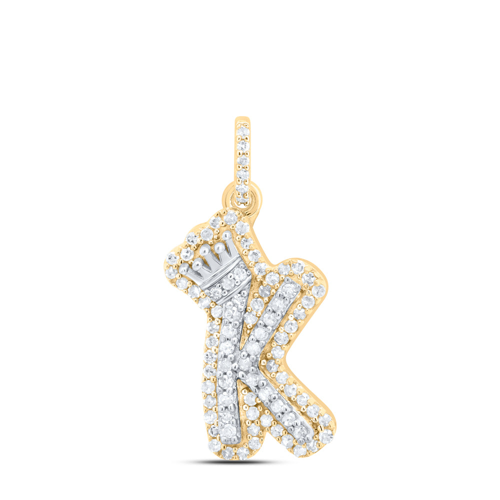 10k Yellow White Gold Natural Diamond Initial Crown Pendant