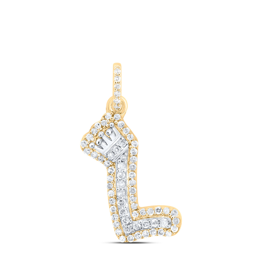 10k Yellow White Gold Natural Diamond Initial Crown Pendant