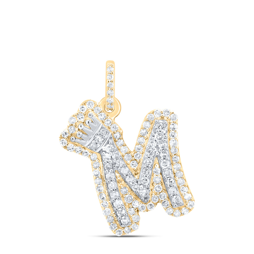 10k Yellow White Gold Natural Diamond Initial Crown Pendant