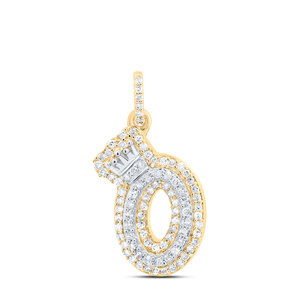 10k Yellow White Gold Natural Diamond Initial Crown Pendant