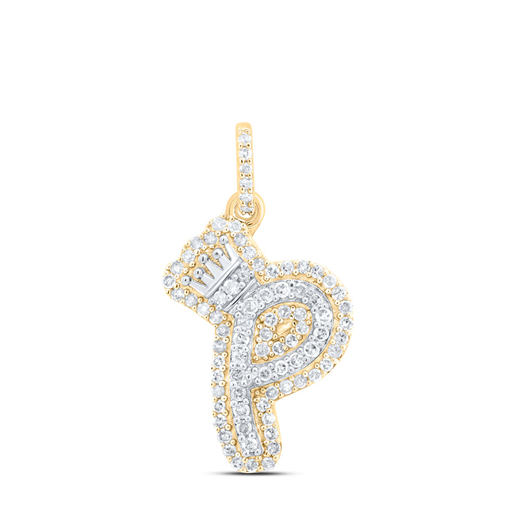 10k Yellow White Gold Natural Diamond Initial Crown Pendant