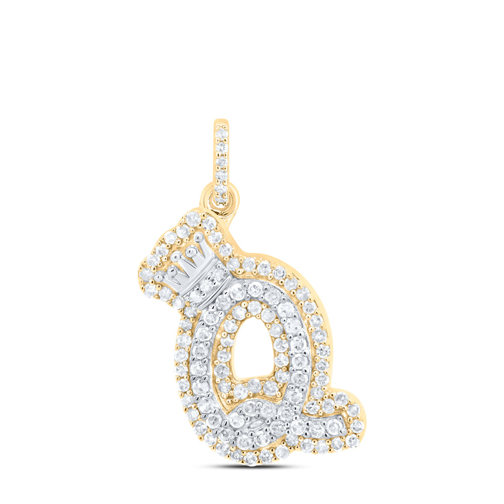 10k Yellow White Gold Natural Diamond Initial Crown Pendant