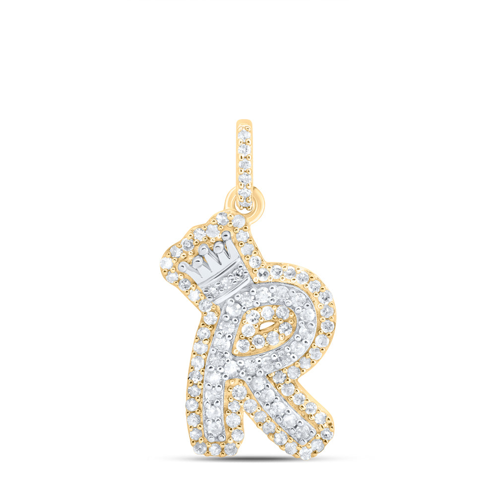 10k Yellow White Gold Natural Diamond Initial Crown Pendant