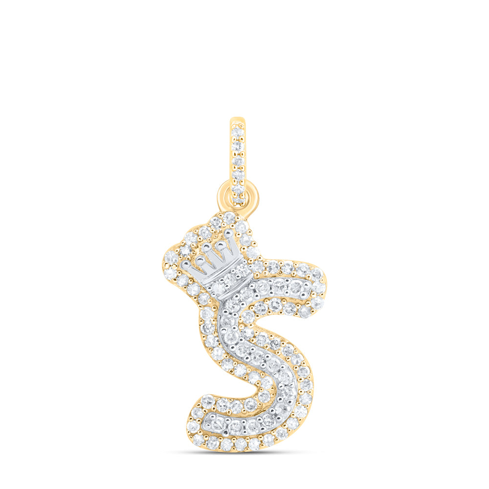 10k Yellow White Gold Natural Diamond Initial Crown Pendant