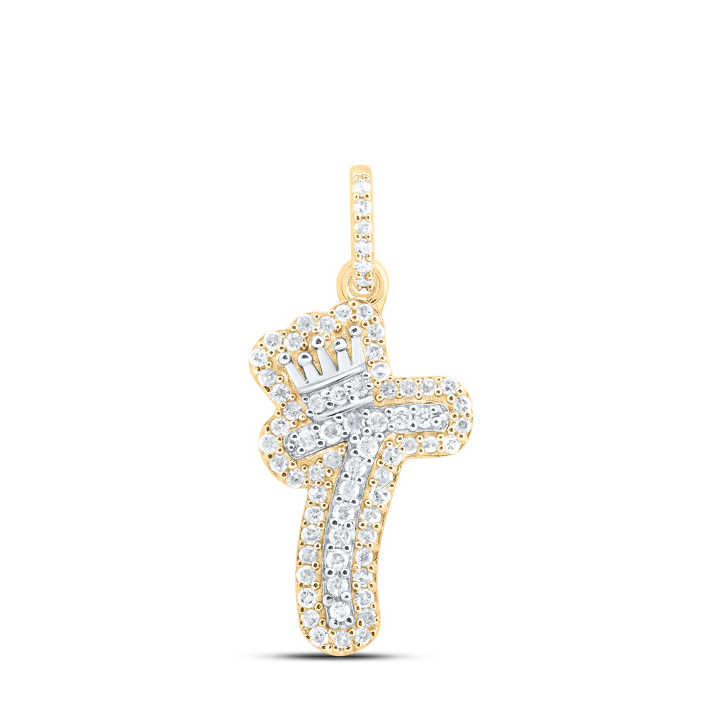 10k Yellow White Gold Natural Diamond Initial Crown Pendant