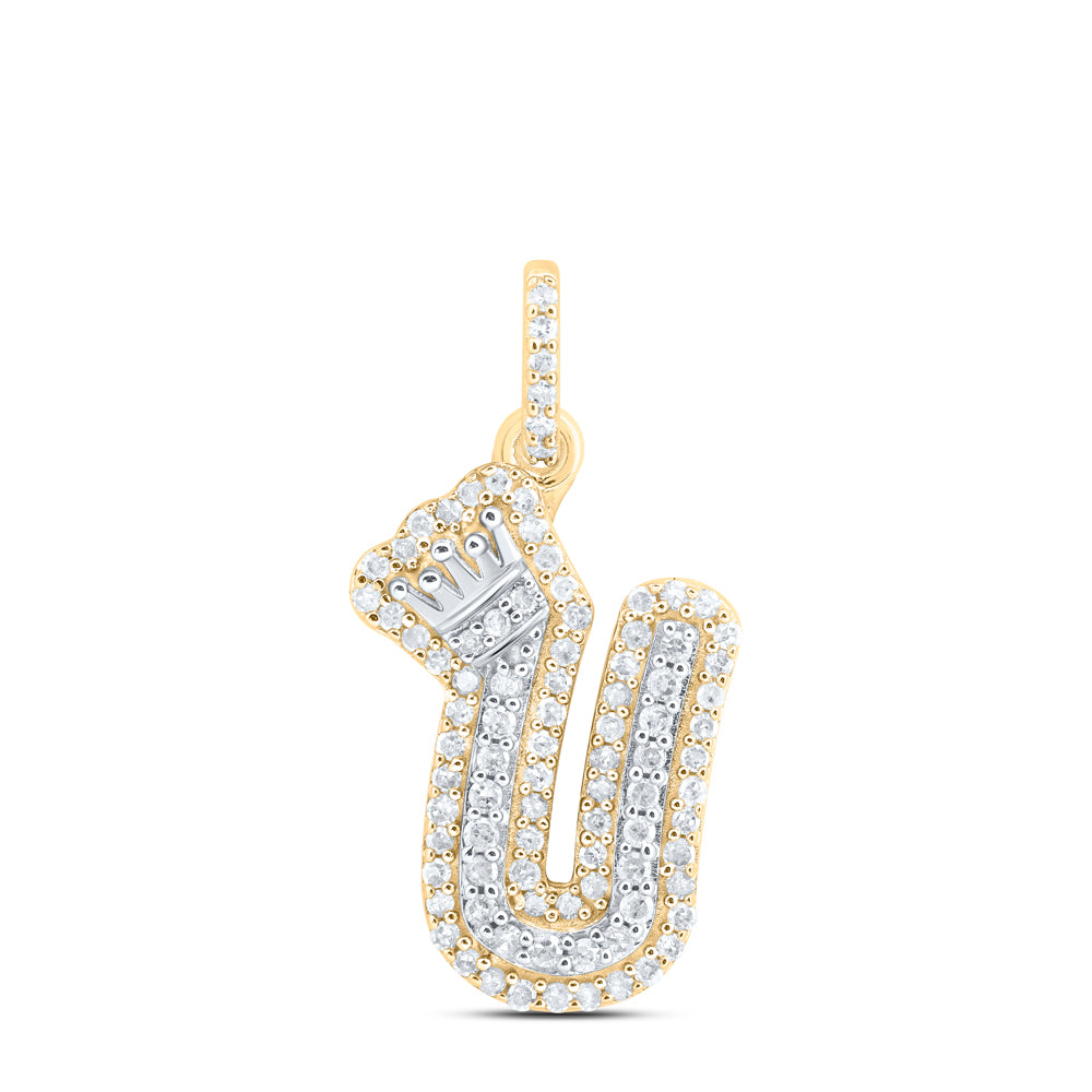 10k Yellow White Gold Natural Diamond Initial Crown Pendant