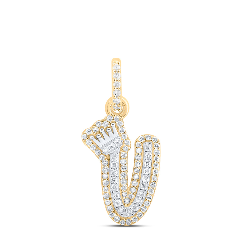 10k Yellow White Gold Natural Diamond Initial Crown Pendant