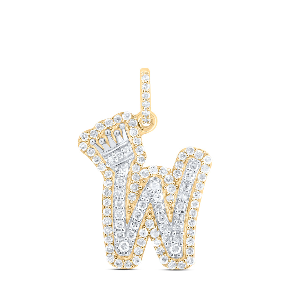 10k Yellow White Gold Natural Diamond Initial Crown Pendant