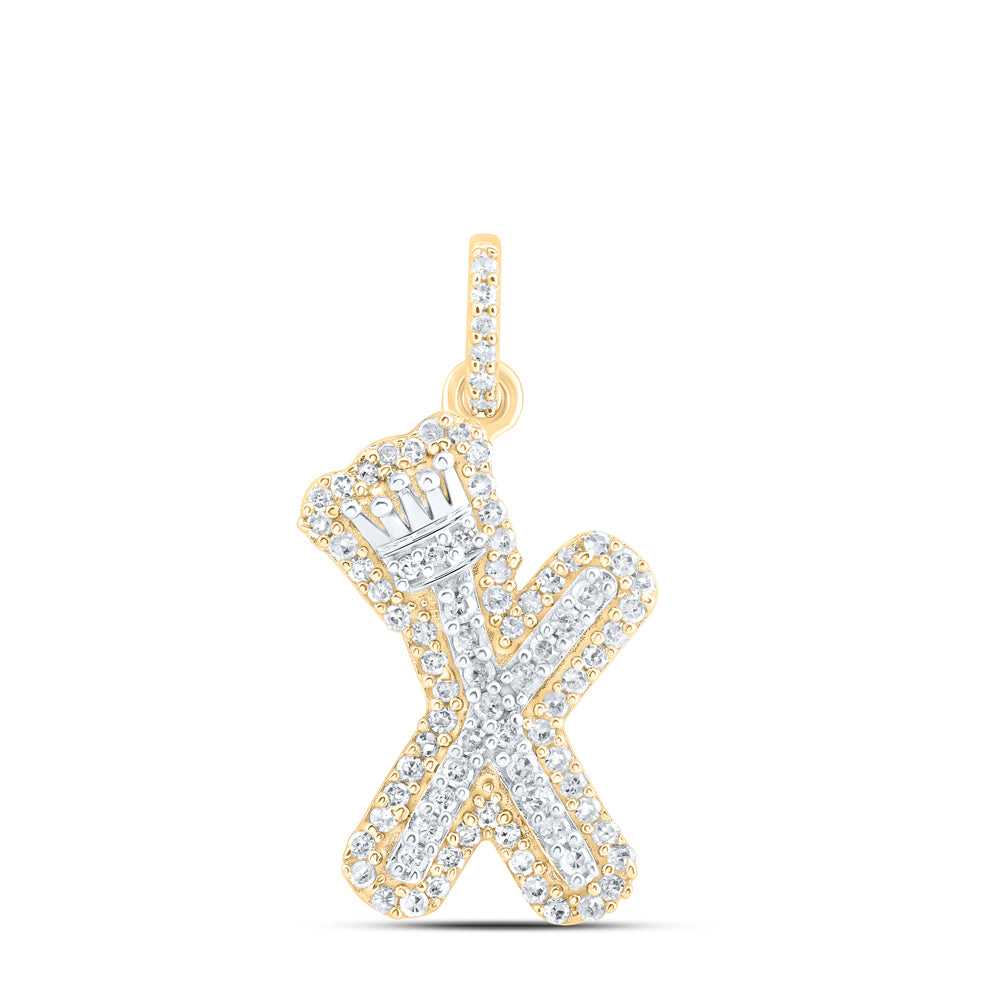 10k Yellow White Gold Natural Diamond Initial Crown Pendant