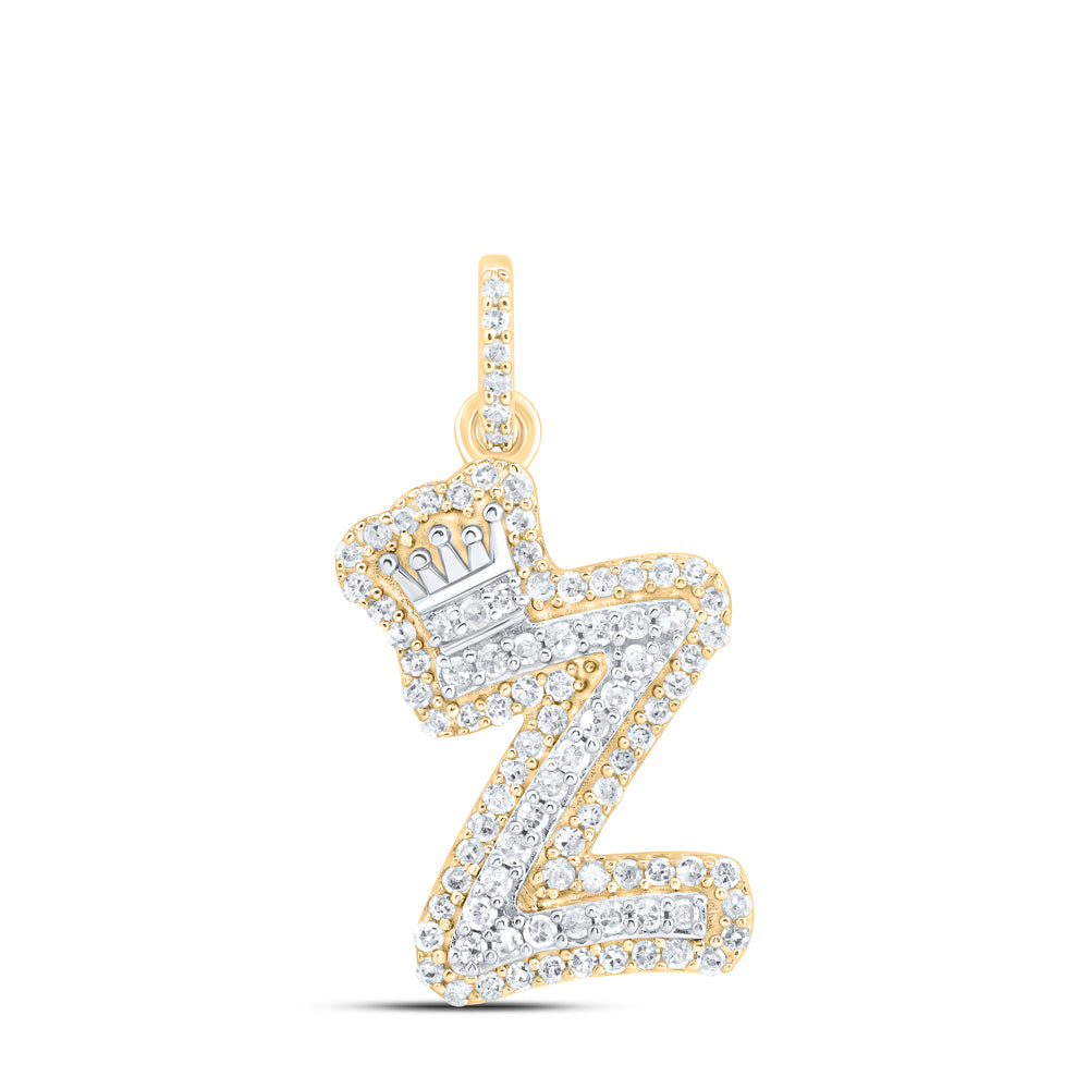 10k Yellow White Gold Natural Diamond Initial Crown Pendant