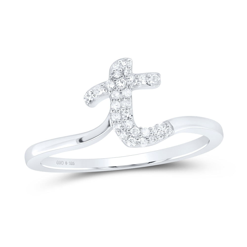 Sterling Silver Natural Diamond Initial Ladies Wedding Engagement Anniversary Ring