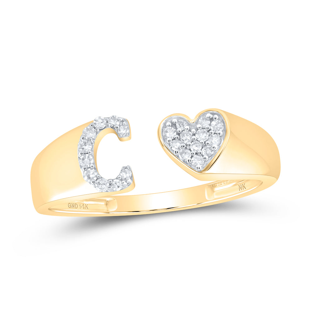 14kt Yellow Gold Natural Diamond Initial Ladies Heart Wedding Engagement Anniversary Ring