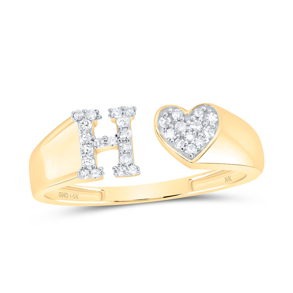 14kt Yellow Gold Natural Diamond Initial Ladies Heart Wedding Engagement Anniversary Ring