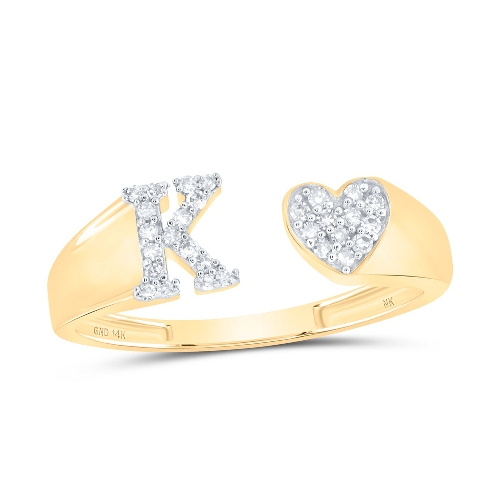 14kt Yellow Gold Natural Diamond Initial Ladies Heart Wedding Engagement Anniversary Ring