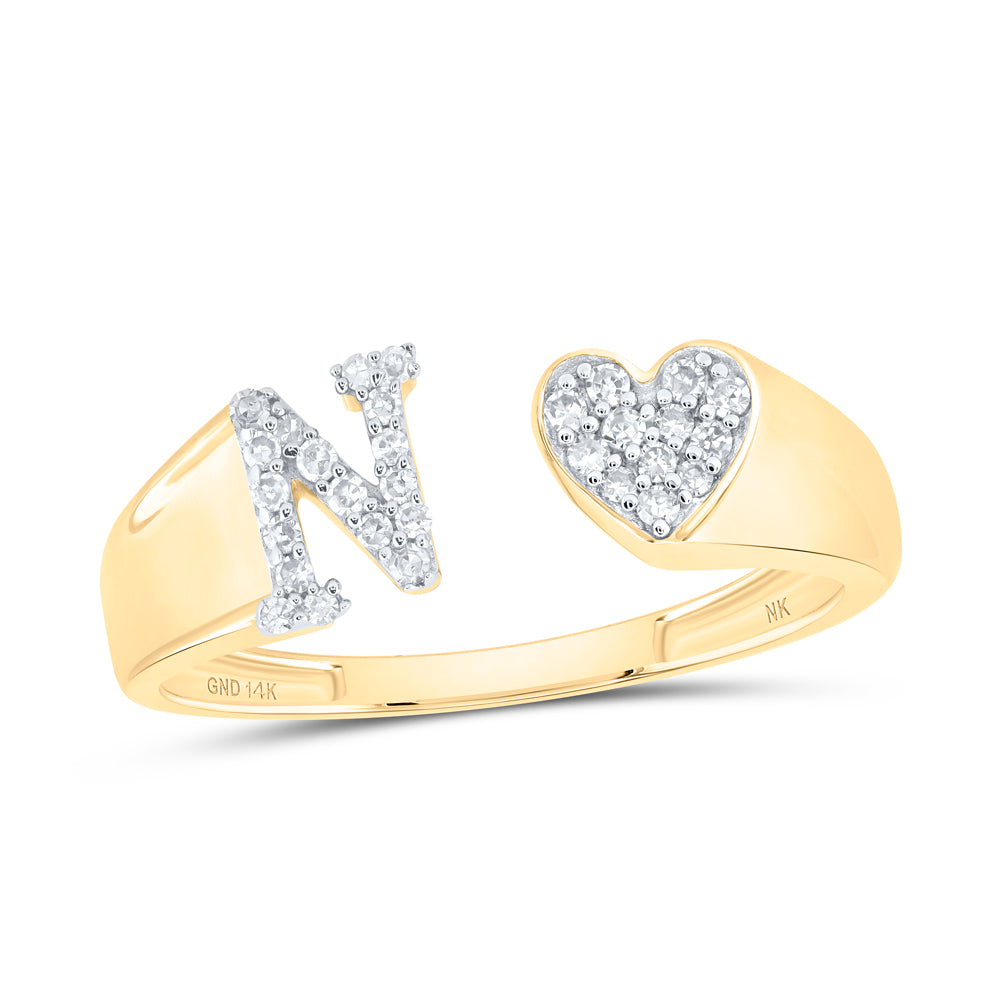 14kt Yellow Gold Natural Diamond Initial Ladies Heart Wedding Engagement Anniversary Ring