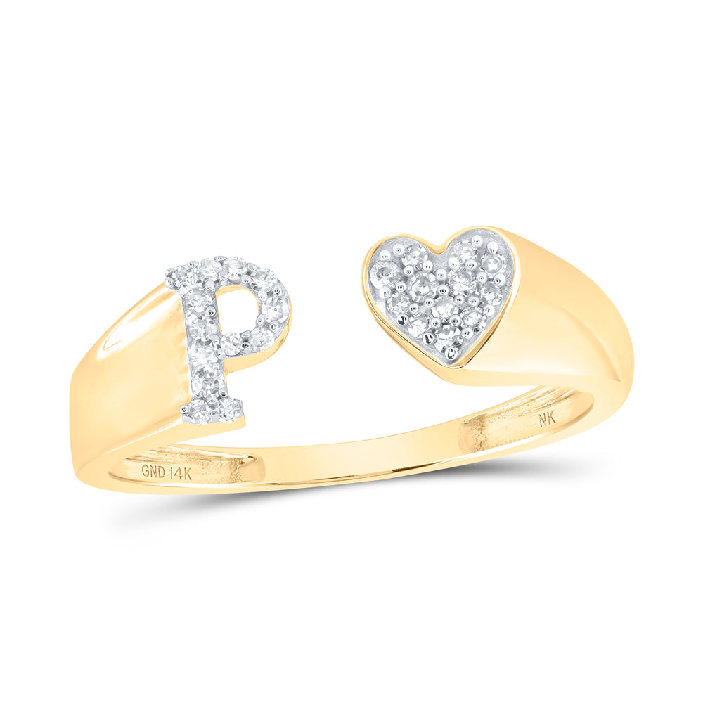 14kt Yellow Gold Natural Diamond Initial Ladies Heart Wedding Engagement Anniversary Ring