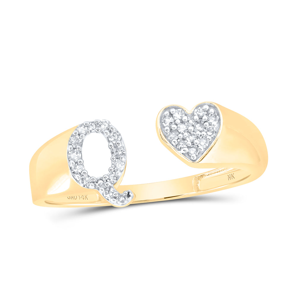 14kt Yellow Gold Natural Diamond Initial Ladies Heart Wedding Engagement Anniversary Ring