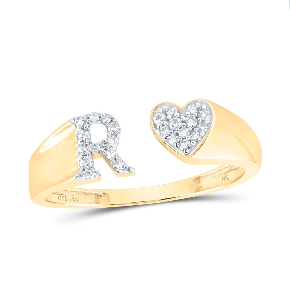14kt Yellow Gold Natural Diamond Initial Ladies Heart Wedding Engagement Anniversary Ring