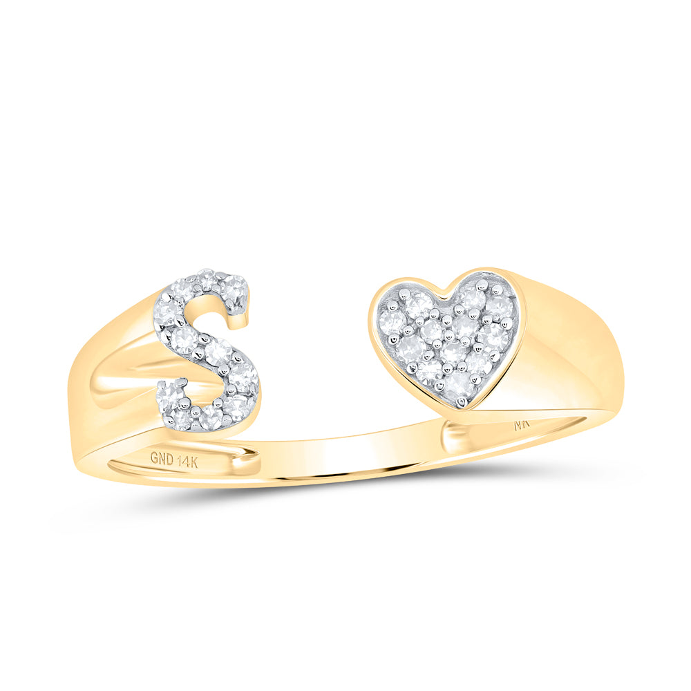 14kt Yellow Gold Natural Diamond Initial Ladies Heart Wedding Engagement Anniversary Ring