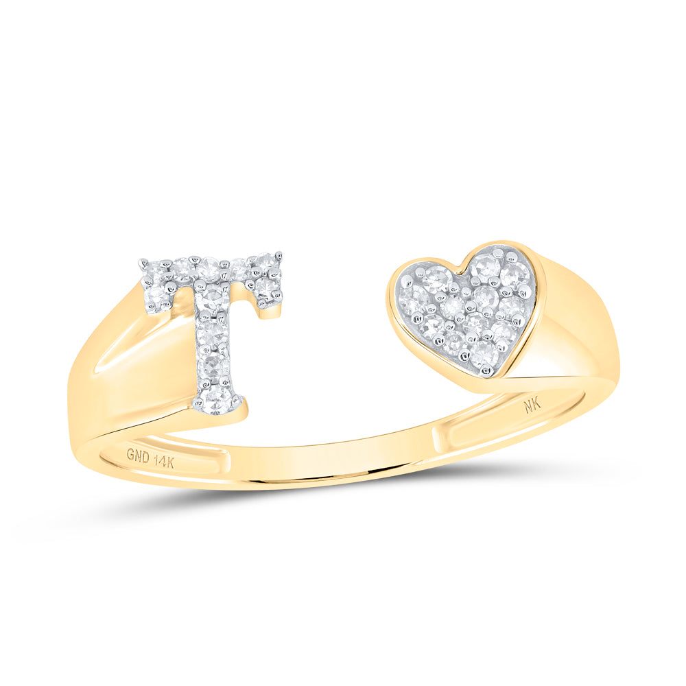 14kt Yellow Gold Natural Diamond Initial Ladies Heart Wedding Engagement Anniversary Ring