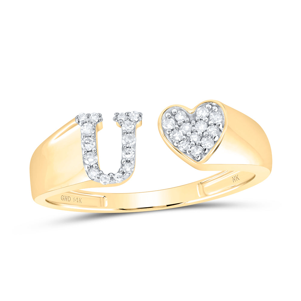 14kt Yellow Gold Natural Diamond Initial Ladies Heart Wedding Engagement Anniversary Ring