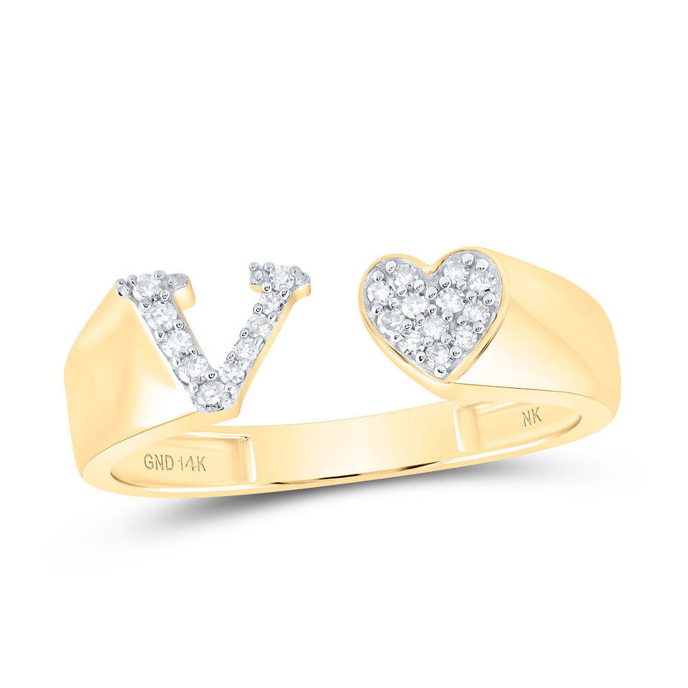 14kt Yellow Gold Natural Diamond Initial Ladies Heart Wedding Engagement Anniversary Ring