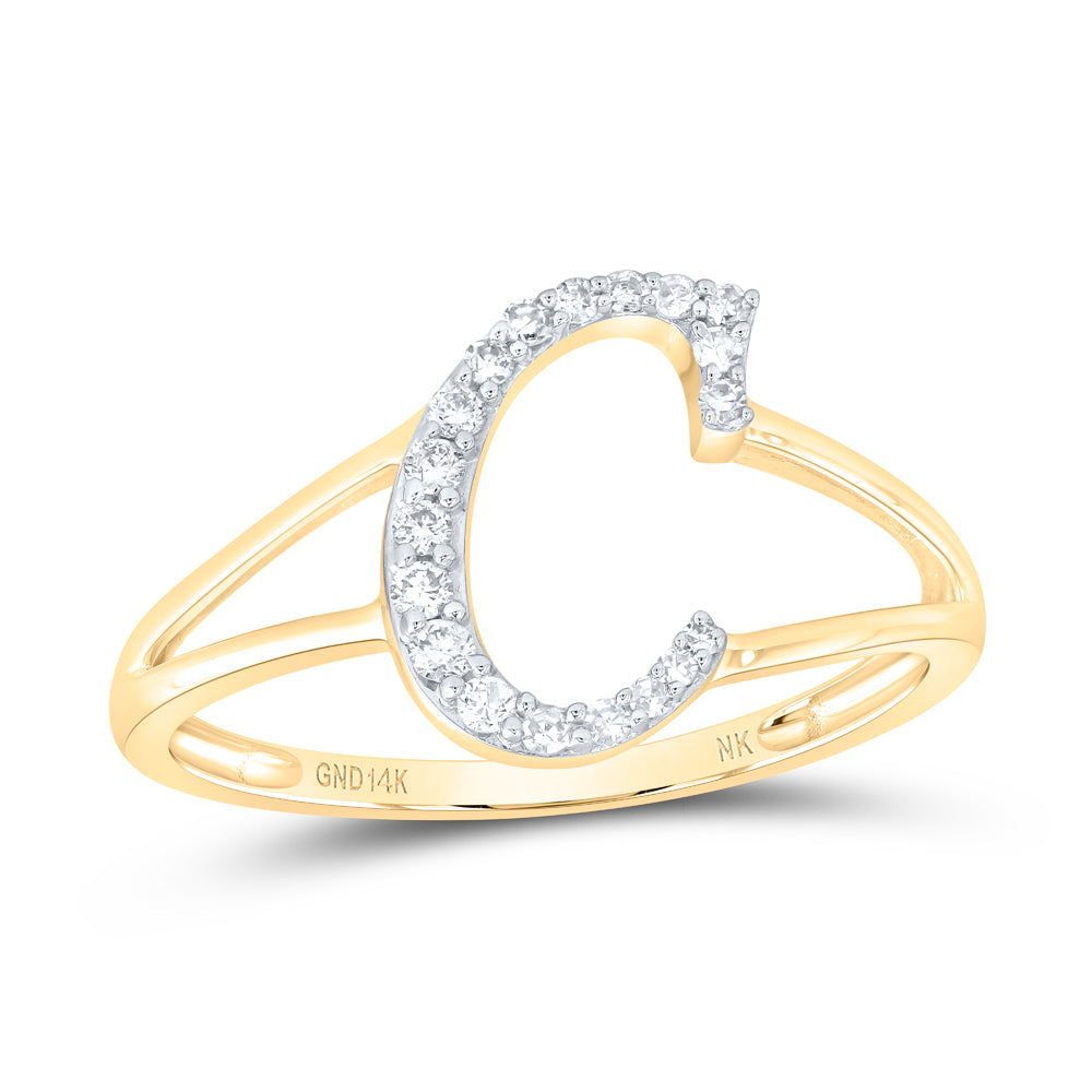 14kt Yellow Gold Natural Diamond Initial Ladies Wedding Engagement Anniversary Ring