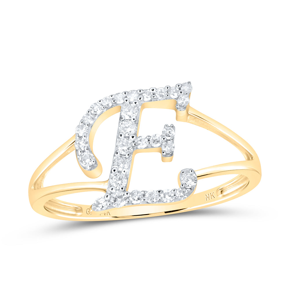 14kt Yellow Gold Natural Diamond Initial Ladies Wedding Engagement Anniversary Ring