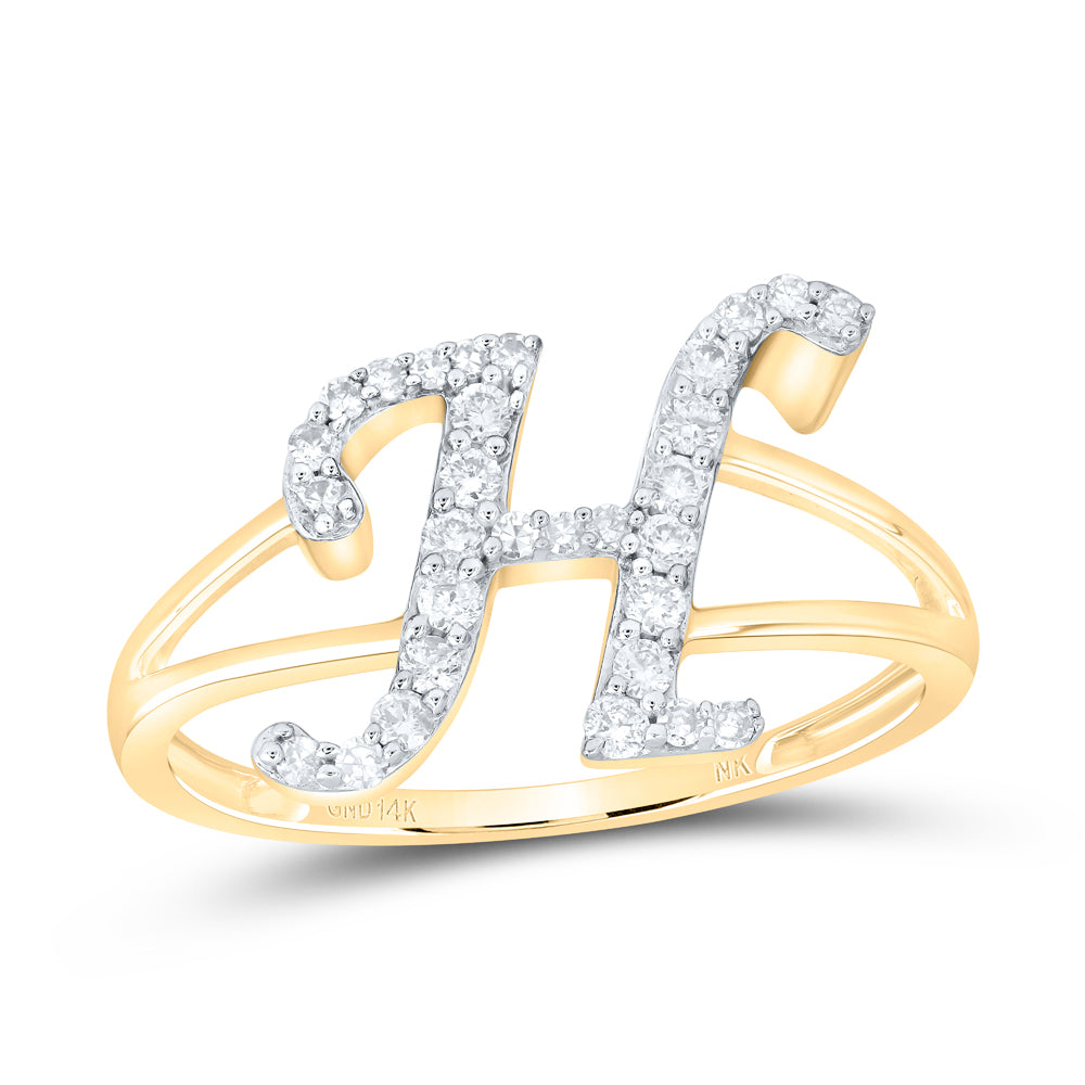 14kt Yellow Gold Natural Diamond Initial Ladies Wedding Engagement Anniversary Ring