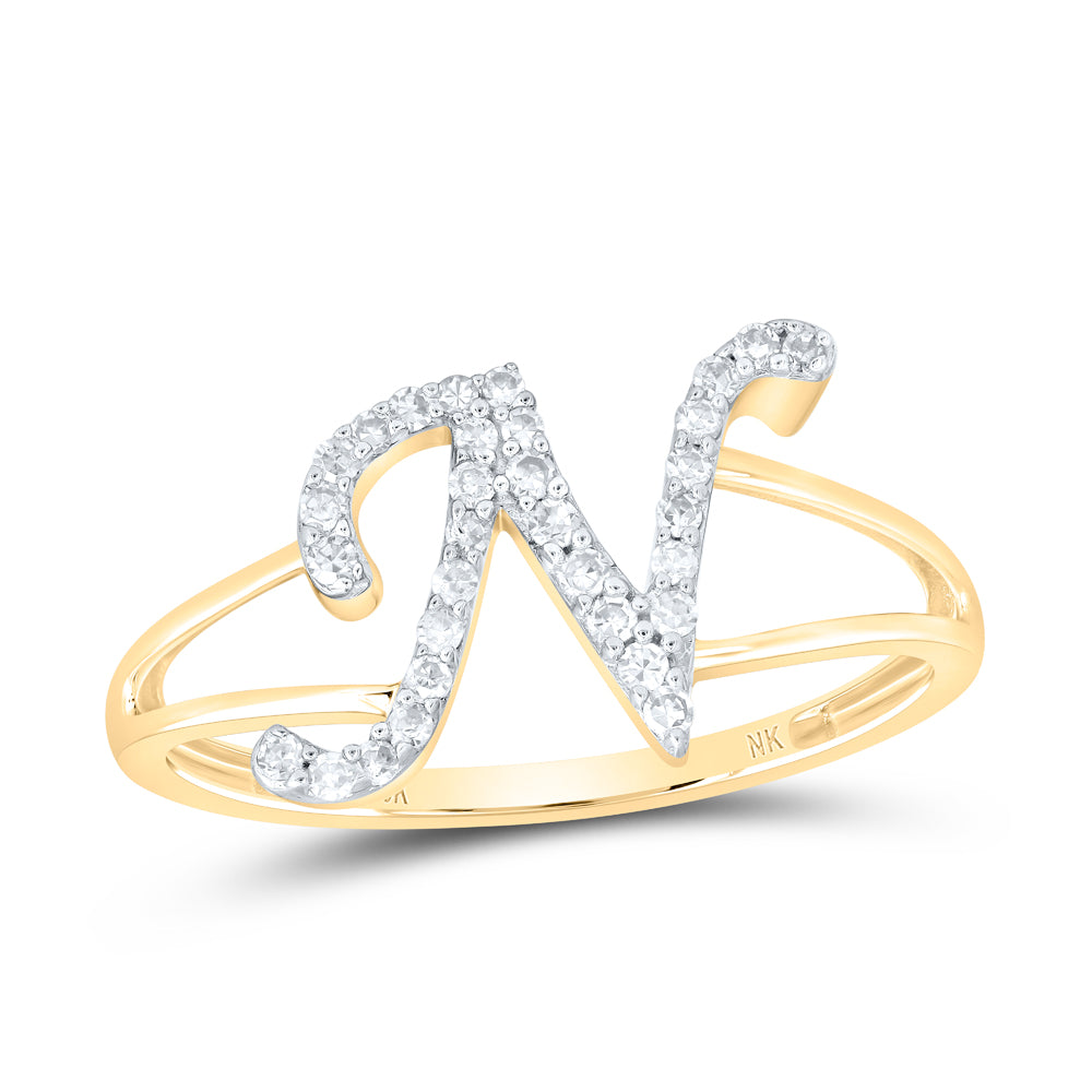 14kt Yellow Gold Natural Diamond Initial Ladies Wedding Engagement Anniversary Ring