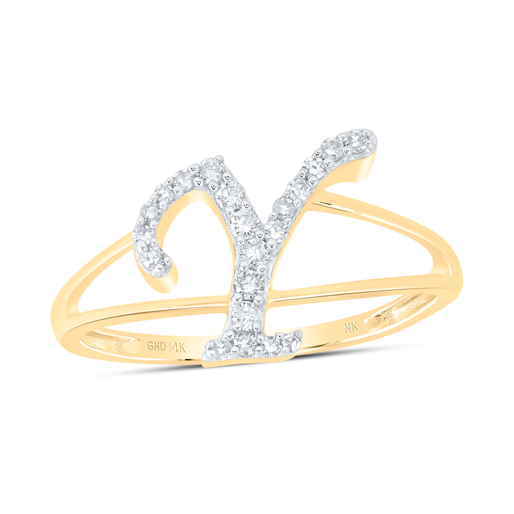 14kt Yellow Gold Natural Diamond Initial Ladies Wedding Engagement Anniversary Ring