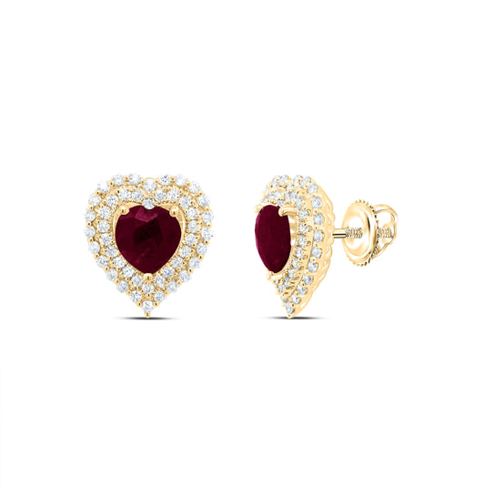 14kt Yellow Gold 5/8 Cttw Natural Diamond Ana M 6x6mm Heart Ruby Natural Gem Earring