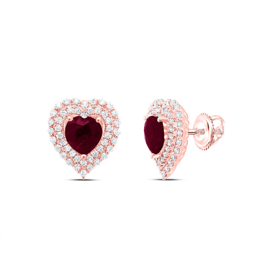 14kt Rose Gold 5/8 Cttw Natural Diamond Ana M 6x6mm Heart Ruby Natural Gem Earring