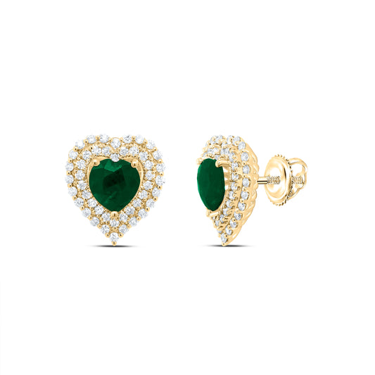 14kt Yellow Gold 5/8 Cttw Natural Diamond Ana M 6x6mm Heart Emerald Natural Gem Earring