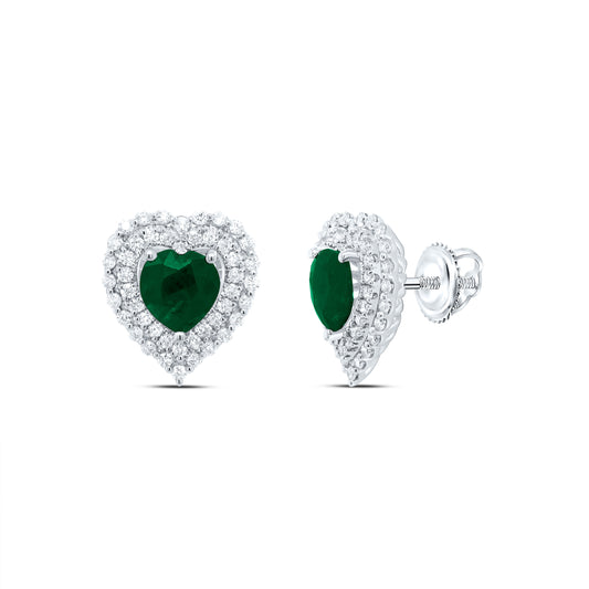 14kt White Gold 5/8 Cttw Natural Diamond Ana M 6x6mm Heart Emerald Natural Gem Earring