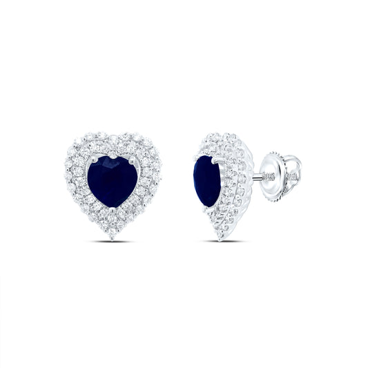 14kt White Gold 5/8 Cttw Natural Diamond Ana M 6x6mm Heart Blue Sapphire Natural Gem Earring