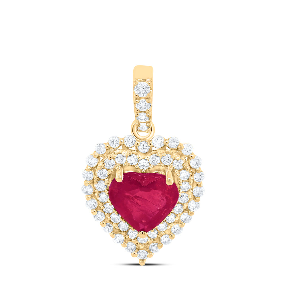 14kt Yellow Gold 1/3 Cttw Natural Diamond Ana M 6x6mm Heart Ruby Natural Gem Pendant