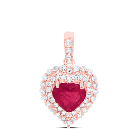 14kt Rose Gold 1/3 Cttw Natural Diamond Ana M 6x6mm Heart Ruby Natural Gem Pendant