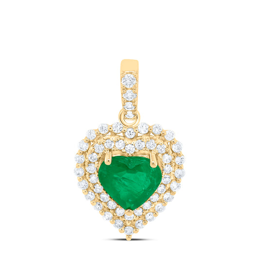 14kt Yellow Gold 1/3 Cttw Natural Diamond Ana M 6x6mm Heart Emerald Natural Gem Pendant
