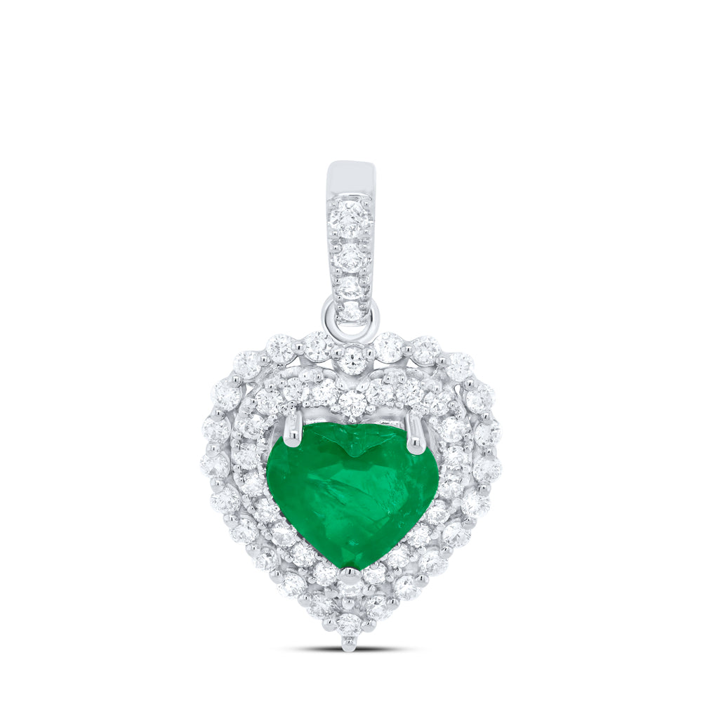 14kt White Gold 1/3 Cttw Natural Diamond Ana M 6x6mm Heart Emerald Natural Gem Pendant