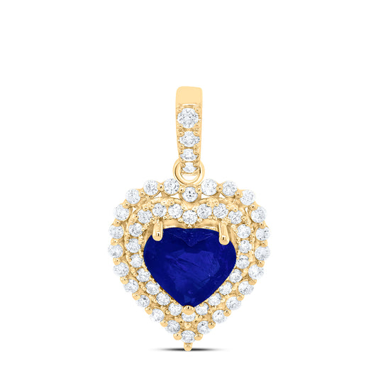 14kt Yellow Gold 1/3 Cttw Natural Diamond Ana M 6x6mm Heart Blue Sapphire Natural Gem Pendant
