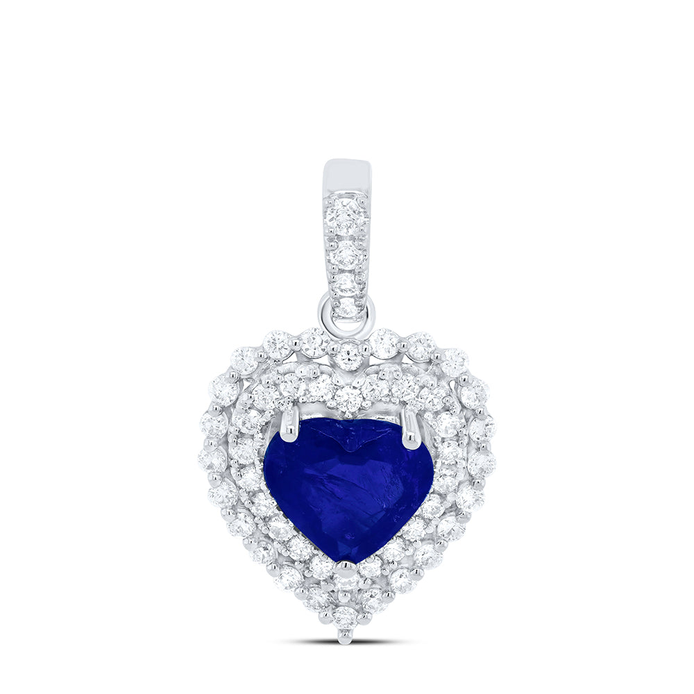 14kt White Gold 1/3 Cttw Natural Diamond Ana M 6x6mm Heart Blue Sapphire Natural Gem Pendant