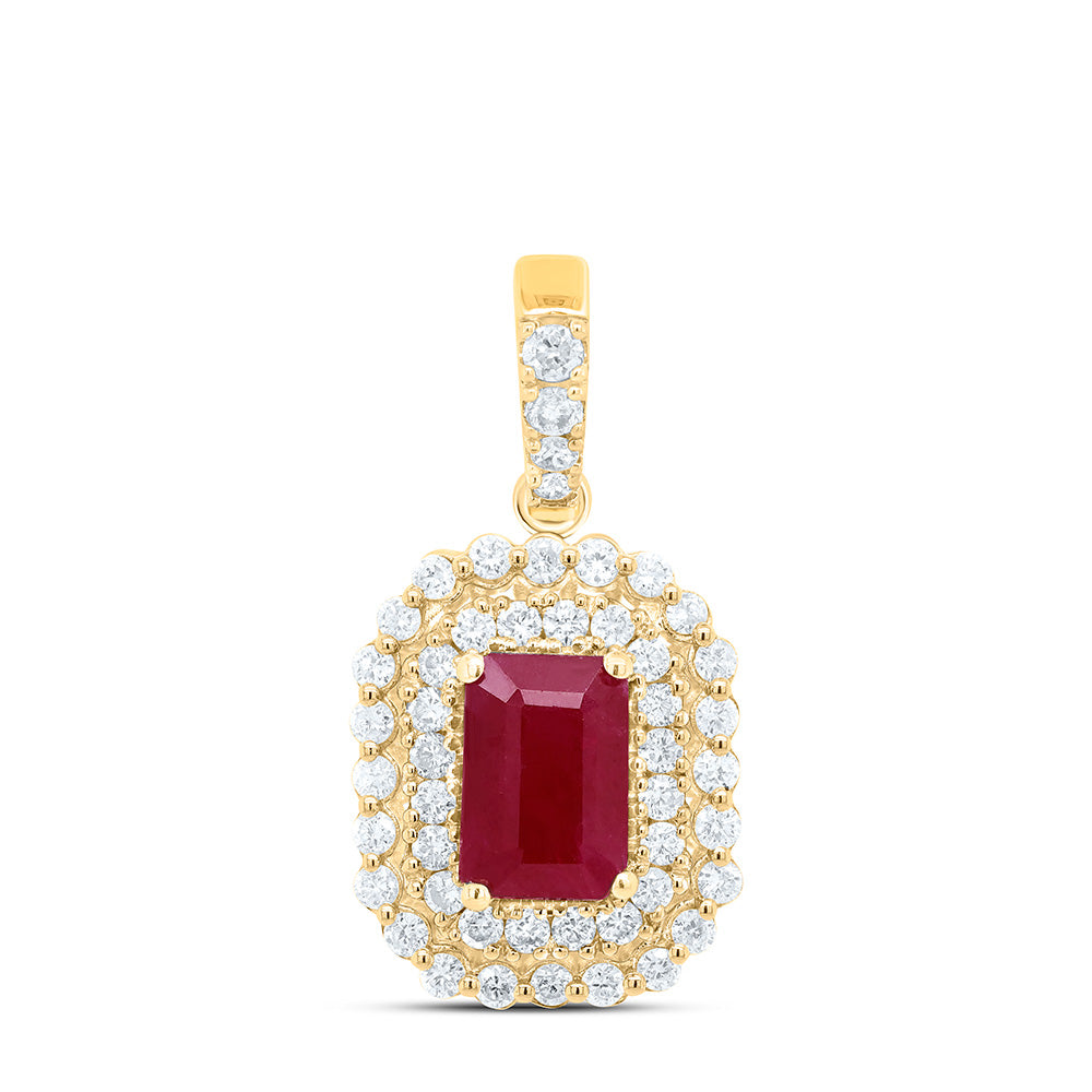 14kt Yellow Gold 1/3 Cttw Natural Diamond Ana M 6x4mm Emerald Ruby Natural Gem Pendant
