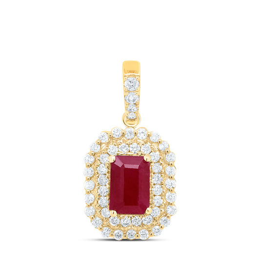 14kt Yellow Gold 1/3 Cttw Natural Diamond Ana M 6x4mm Emerald Ruby Natural Gem Pendant