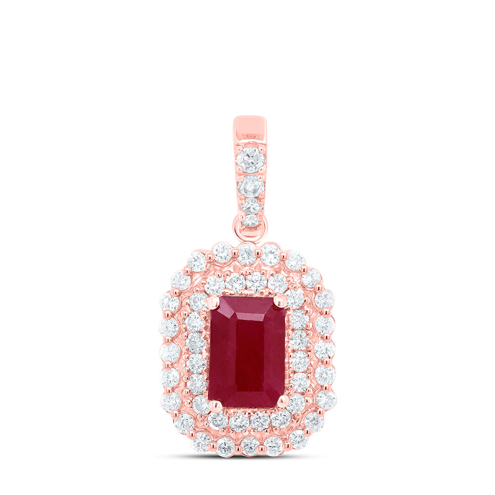 14kt Rose Gold 1/3 Cttw Natural Diamond Ana M 6x4mm Emerald Ruby Natural Gem Pendant
