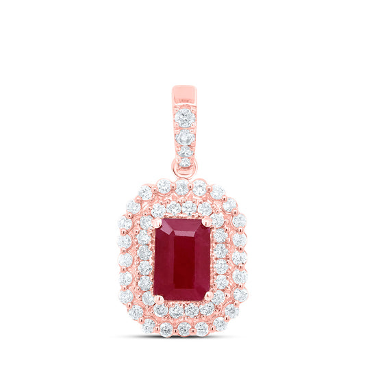 14kt Rose Gold 1/3 Cttw Natural Diamond Ana M 6x4mm Emerald Ruby Natural Gem Pendant