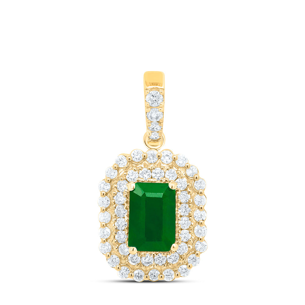 14kt Yellow Gold 1/3 Cttw Natural Diamond Ana M 6x4mm Emerald Emerald Natural Gem Pendant