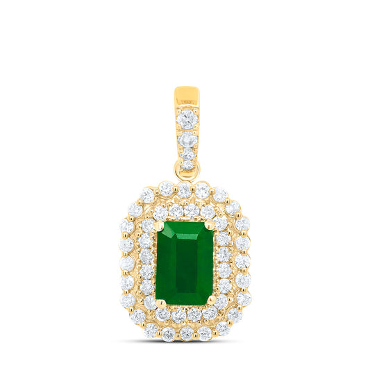14kt Yellow Gold 1/3 Cttw Natural Diamond Ana M 6x4mm Emerald Emerald Natural Gem Pendant