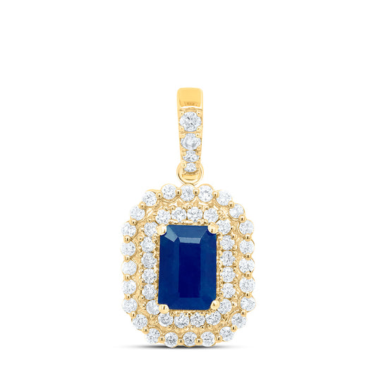 14kt Yellow Gold 1/3 Cttw Natural Diamond Ana M 6x4mm Emerald Blue Sapphire Natural Gem Pendant